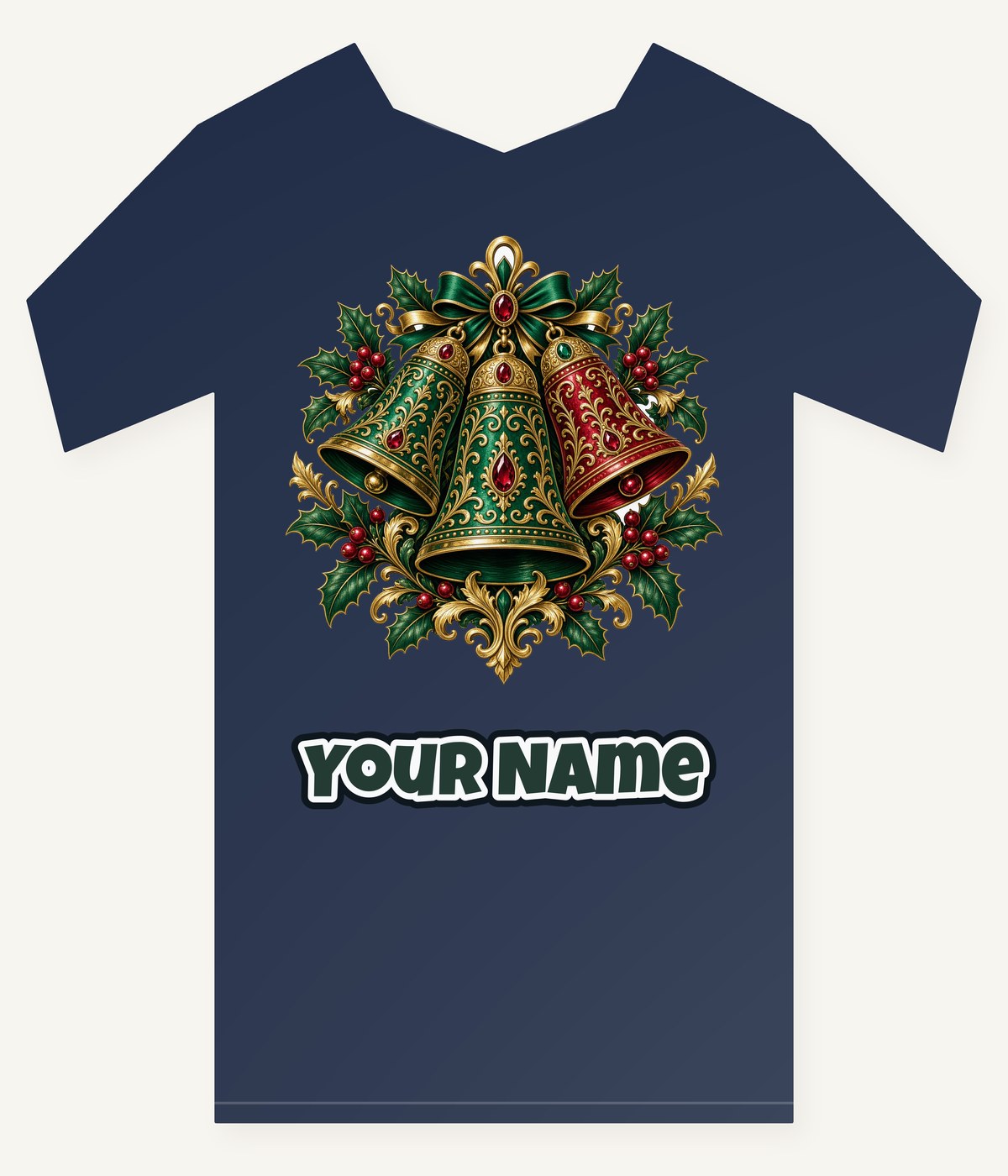Emerald and Ruby Christmas Bells Personalised Kids Tee and Baby Bodysuit