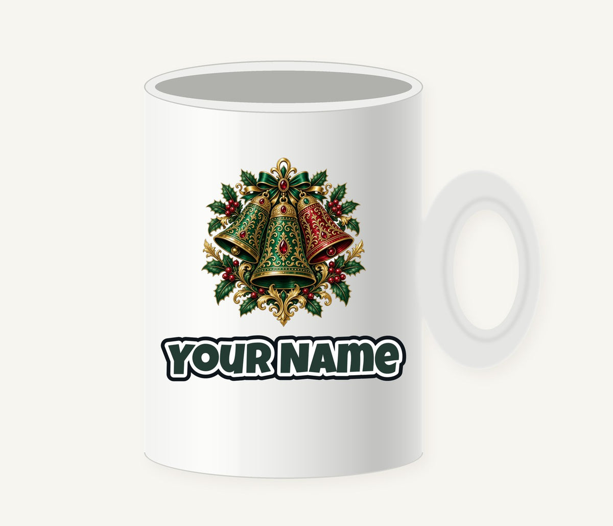 Emerald and Ruby Christmas Bells Personalised Christmas Mug