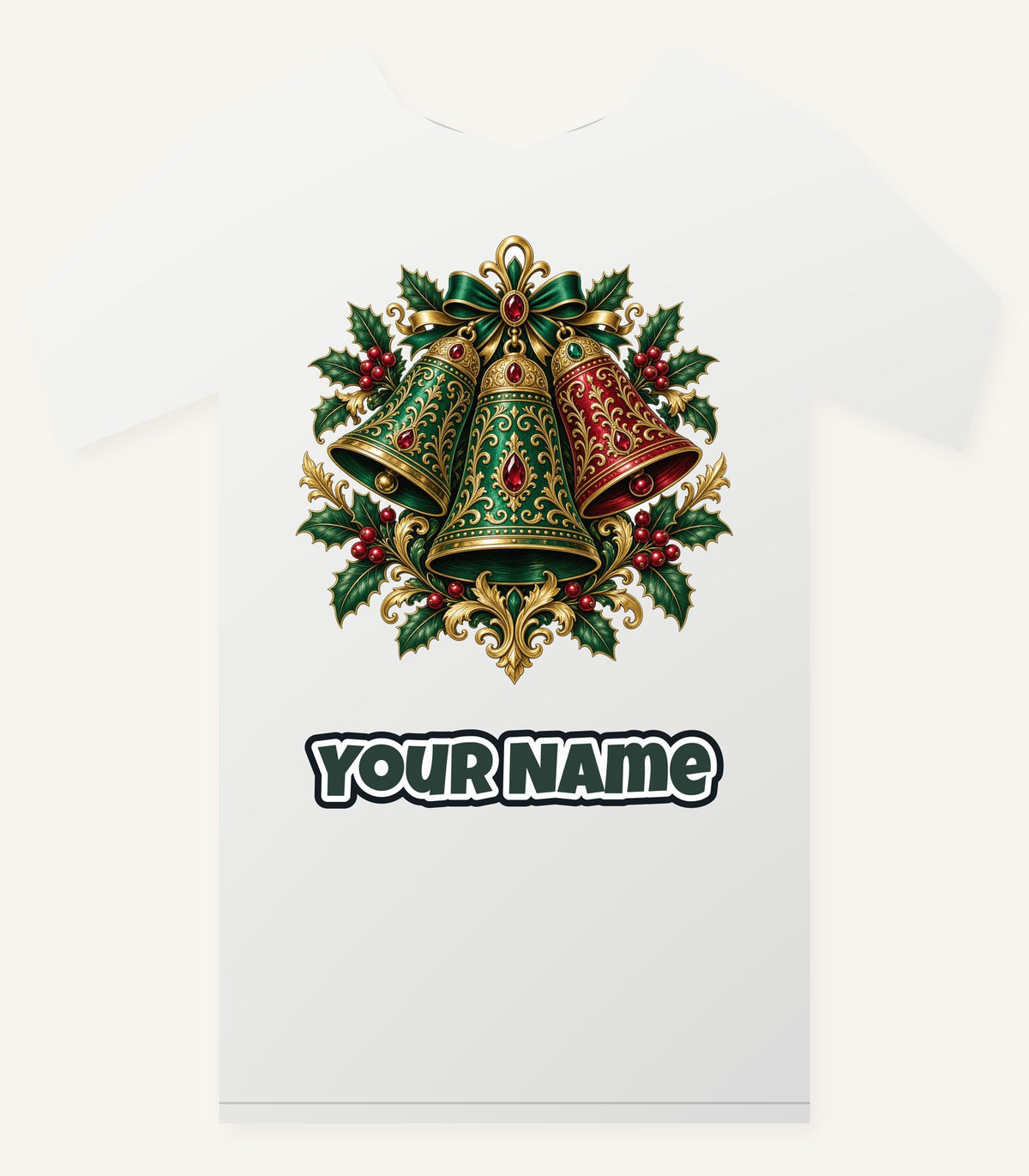 Emerald and Ruby Christmas Bells Personalised Christmas T-Shirt and Hoodie
