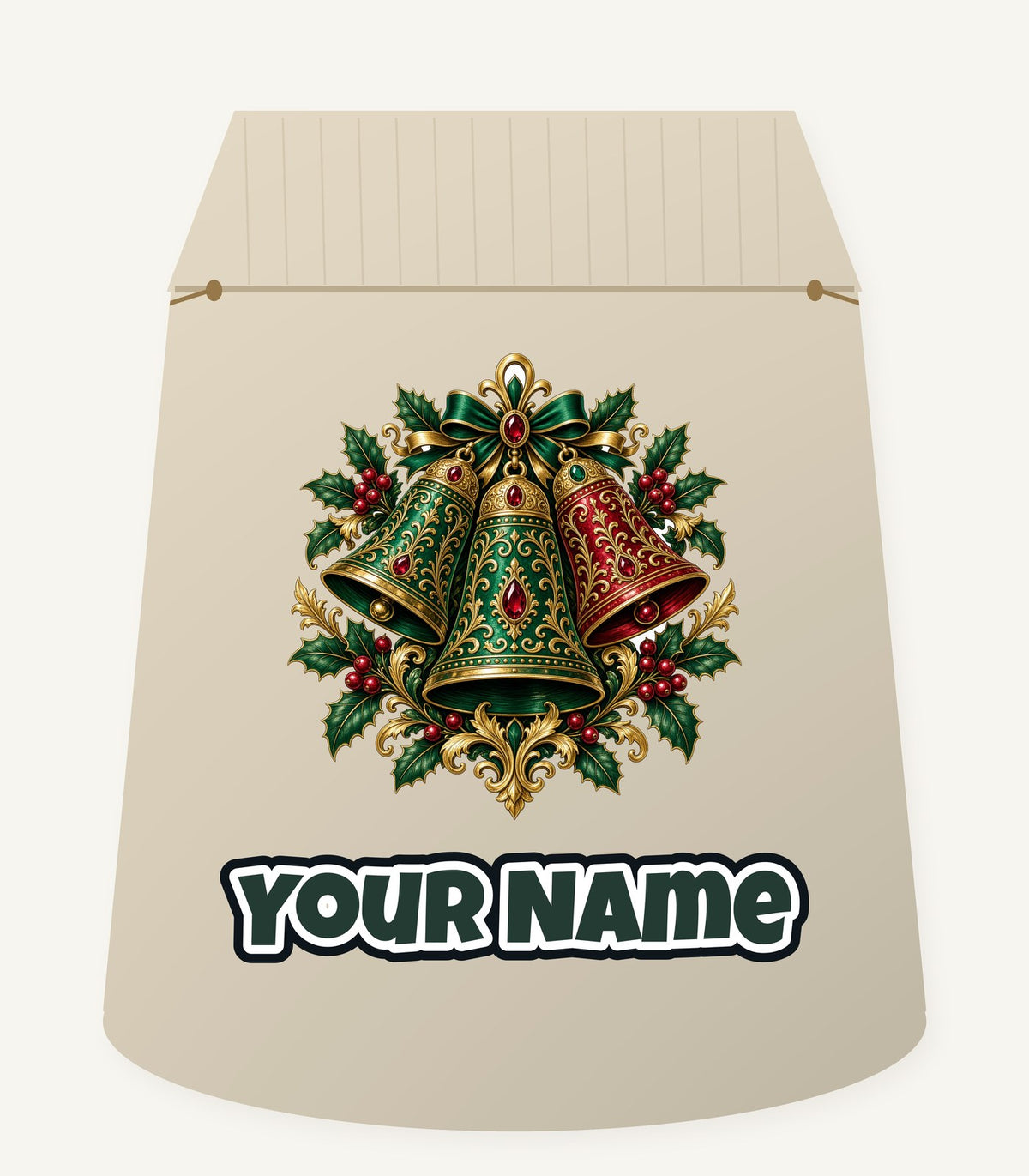 Emerald and Ruby Christmas Bells Personalised Santa Sack