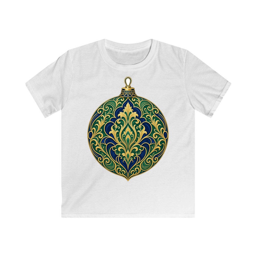 Emerald And Sapphire Bauble personalised kids Christmas tee in white