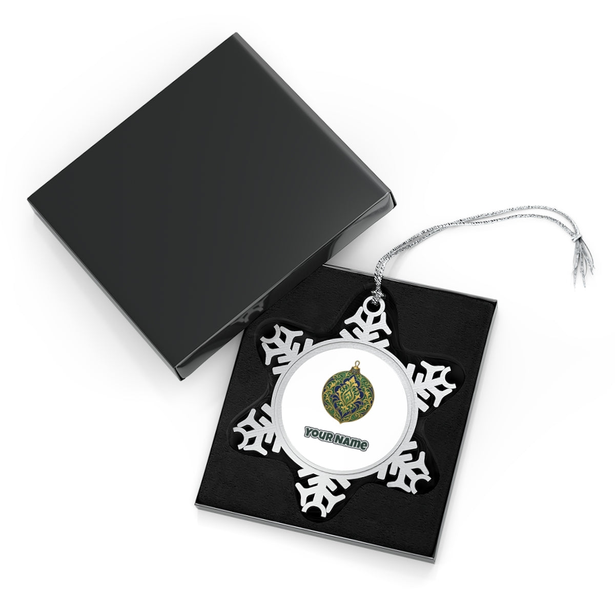 Emerald And Sapphire Bauble Personalised Pewter Christmas Ornament