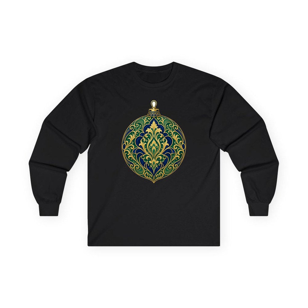 Emerald And Sapphire Bauble personalised long sleeve Christmas T-shirt in black