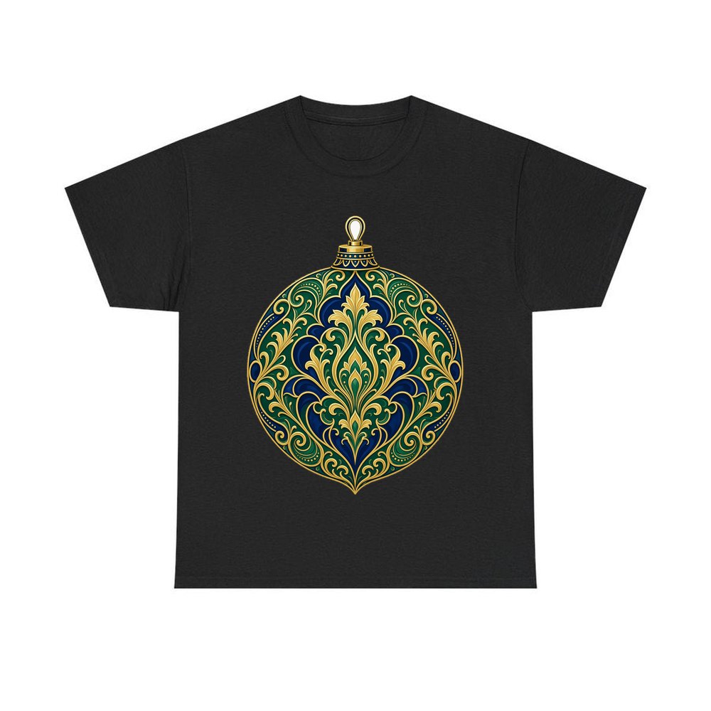 Emerald And Sapphire Bauble personalised Christmas T-shirt in black