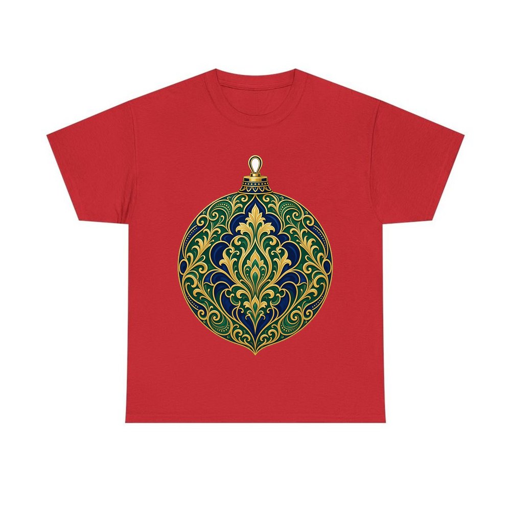 Emerald And Sapphire Bauble personalised Christmas T-shirt in red