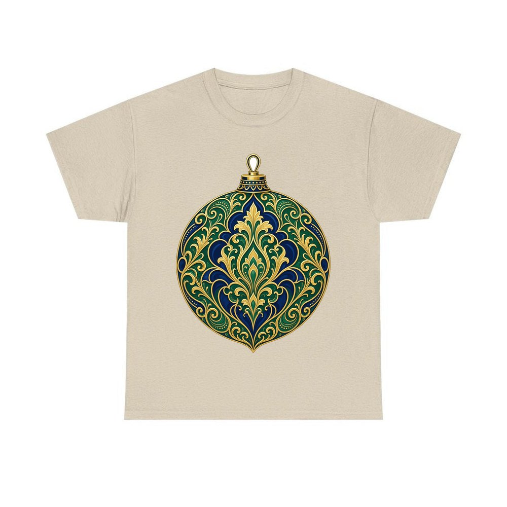 Emerald And Sapphire Bauble personalised Christmas T-shirt in sand
