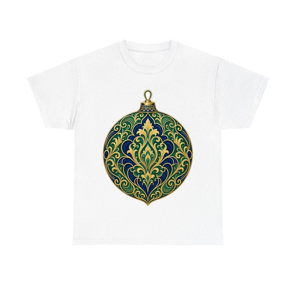 Emerald And Sapphire Bauble personalised Christmas T-shirt in white