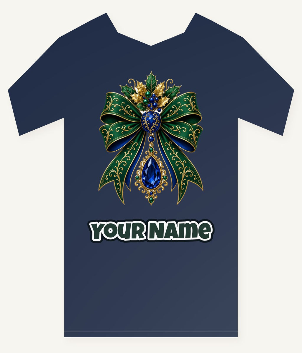 Emerald And Sapphire Jewelled Bow Personalised Kids Tee and Baby Bodysuit