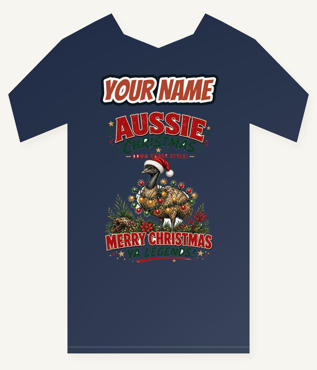 Emu in Christmas Lights Personalised Kids and Baby Christmas Tee