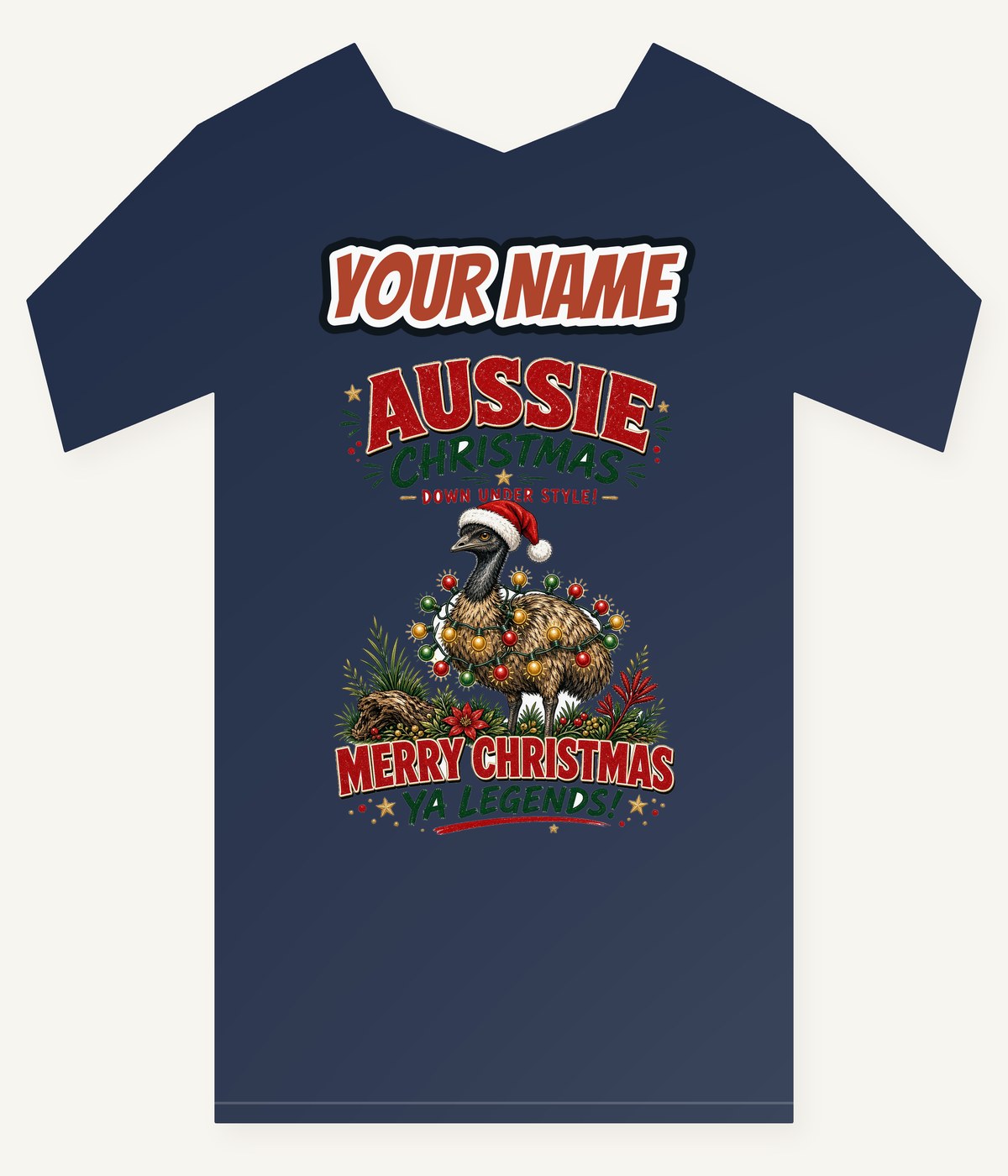 Emu in Christmas Lights Personalised Kids and Baby Christmas Tee