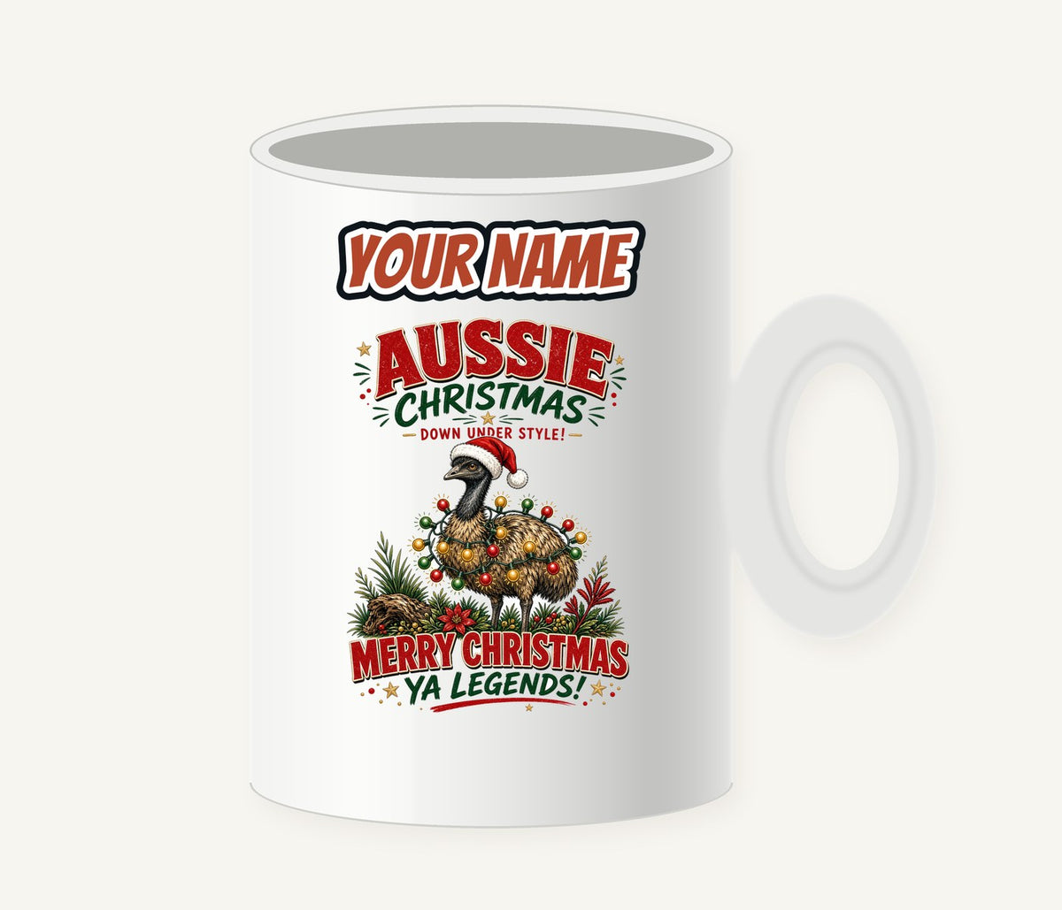 Emu in Christmas Lights Personalised Christmas Mug