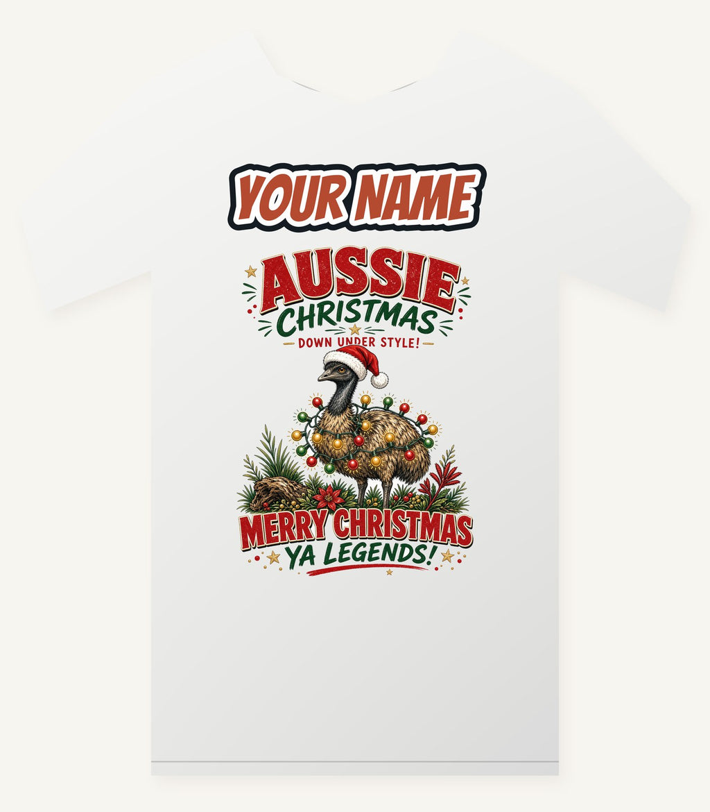 Emu in Christmas Lights Personalised Christmas T-Shirt and Hoodie