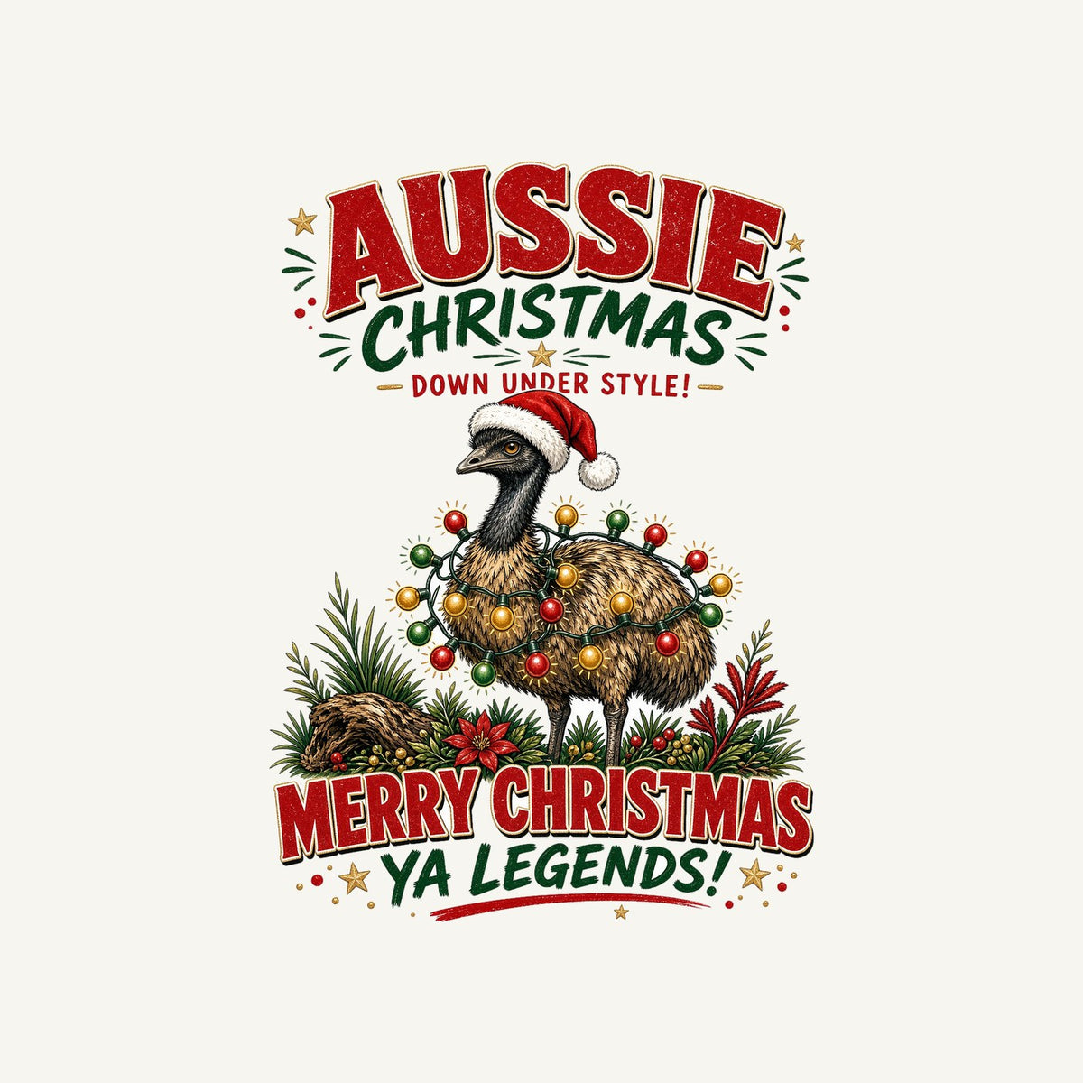 Emu in Christmas Lights Personalised Christmas T-Shirt and Hoodie