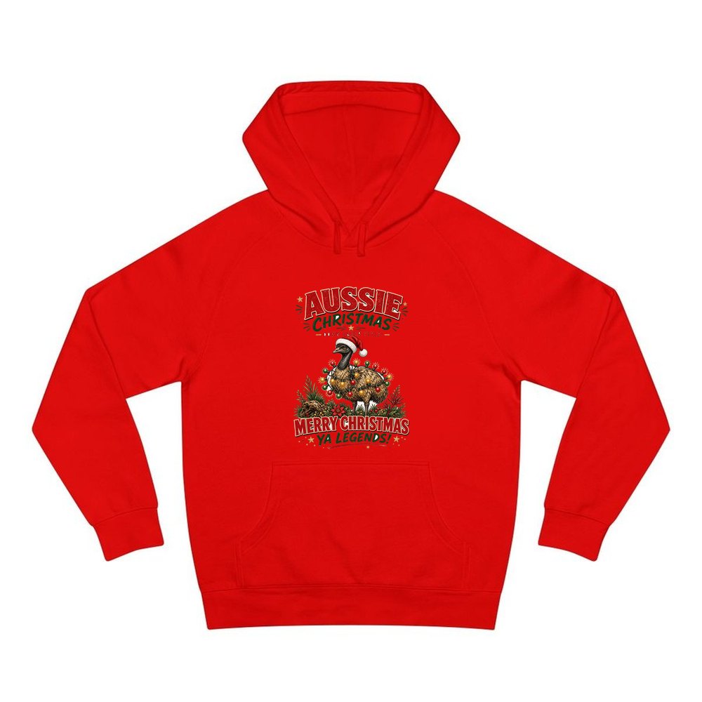 Emu in Christmas Lights personalised Christmas hoodie in red