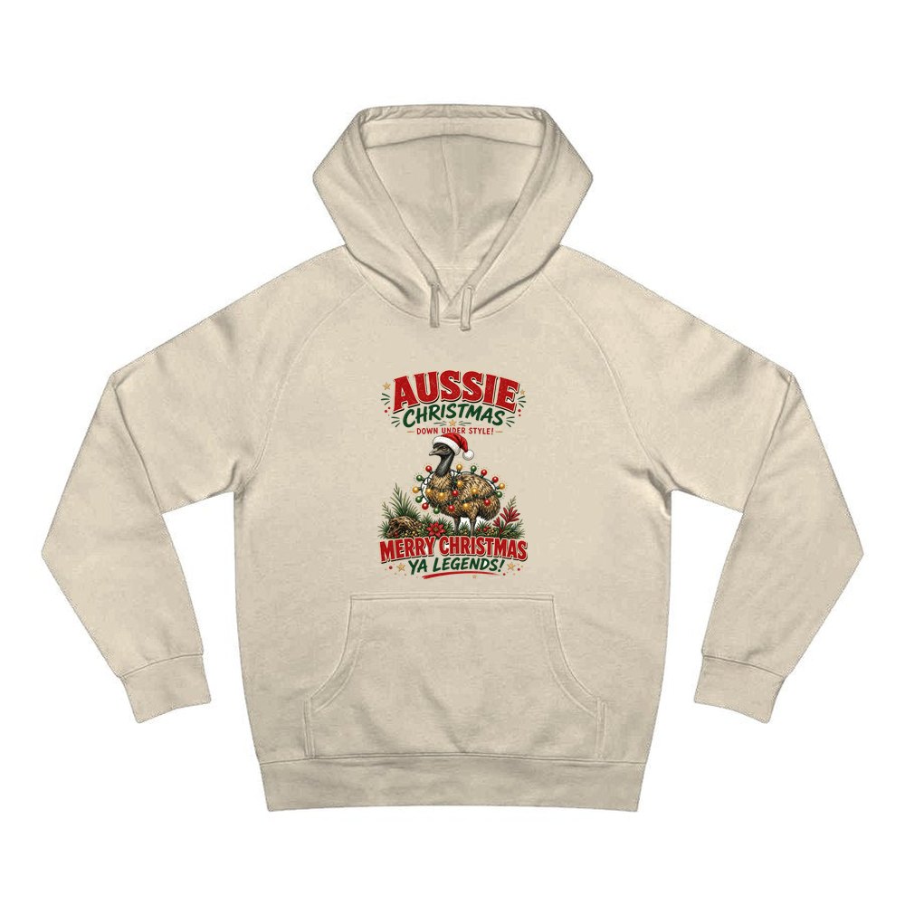 Emu in Christmas Lights personalised Christmas hoodie in sand