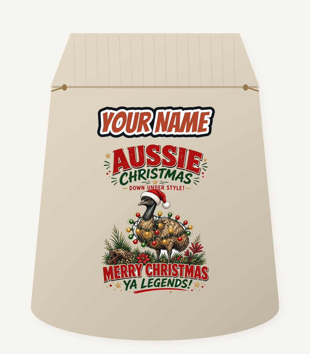 Emu in Christmas Lights Personalised Santa Sack