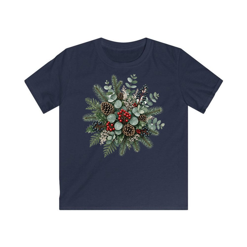 Eucalyptus and Berry Arrangement personalised kids Christmas tee in navy