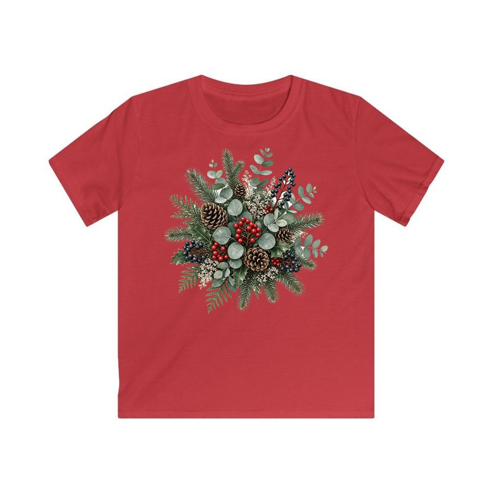 Eucalyptus and Berry Arrangement personalised kids Christmas tee in red