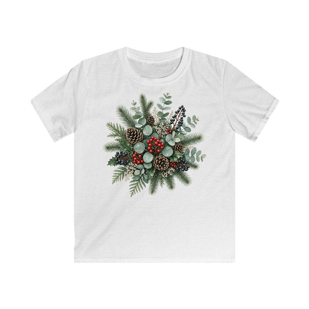 Eucalyptus and Berry Arrangement personalised kids Christmas tee in white