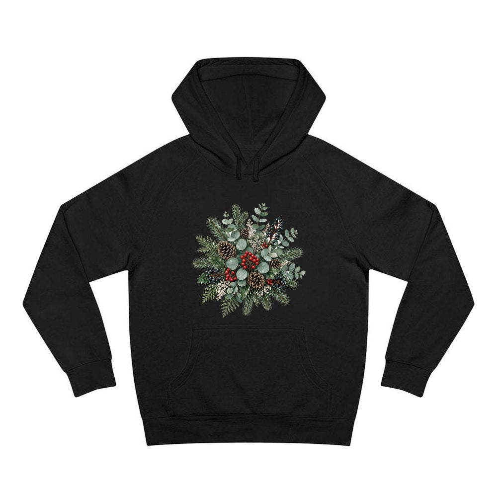 Eucalyptus and Berry Arrangement personalised Christmas hoodie in black