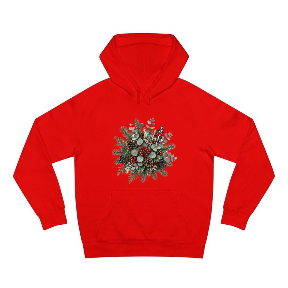 Eucalyptus and Berry Arrangement personalised Christmas hoodie in red