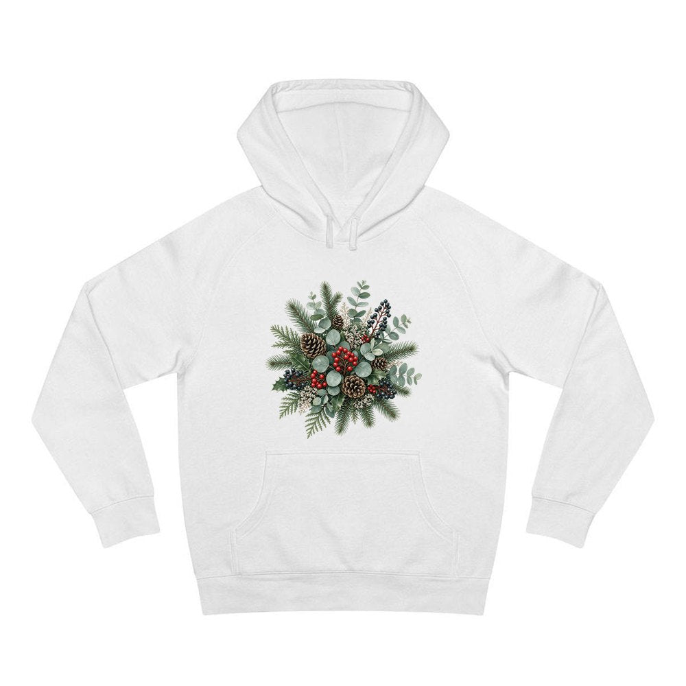 Eucalyptus and Berry Arrangement personalised Christmas hoodie in white