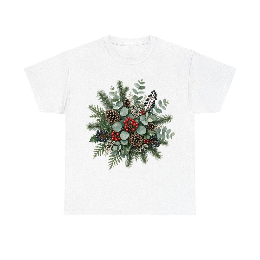 Eucalyptus And Berry Arrangement design on a white tee