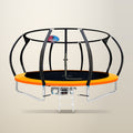 Everfit 12ft Trampoline with Basketball Hoop, Orange, on a plain cream background