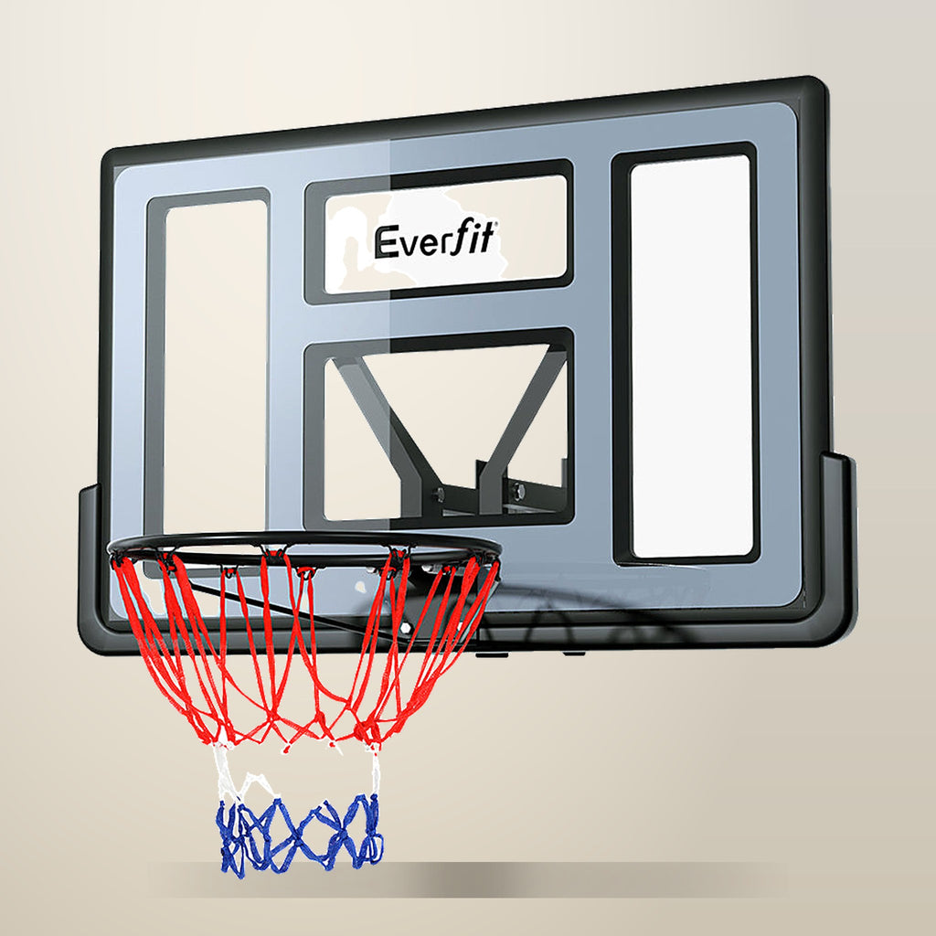 Everfit 45 Inch Basketball Hoop, Wall Mounted, Black, on a plain cream background