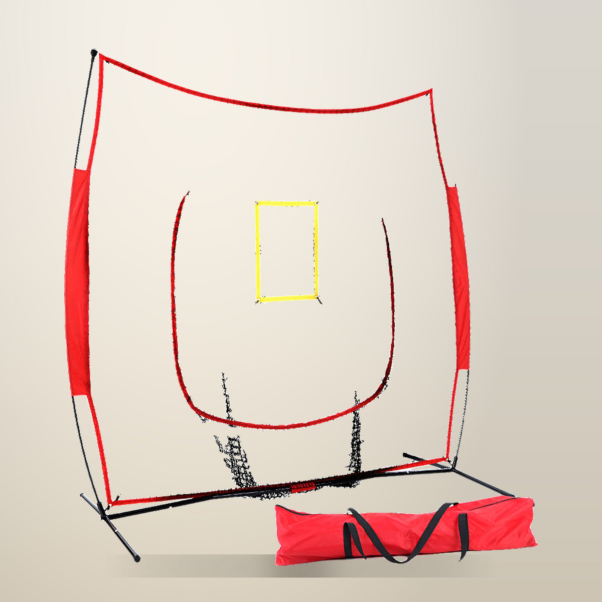 Everfit 7 ft Baseball Pitching Net with Strike Zone, on a plain cream background