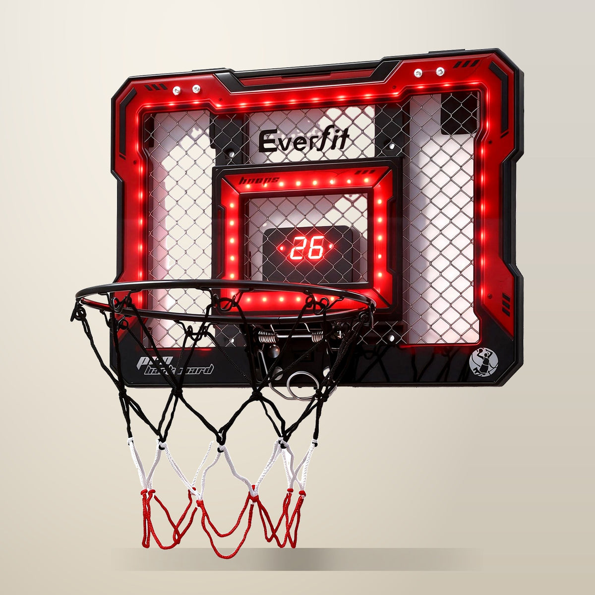 Everfit Over Door Mini Basketball Hoop with LED Scoreboard, on a plain cream background
