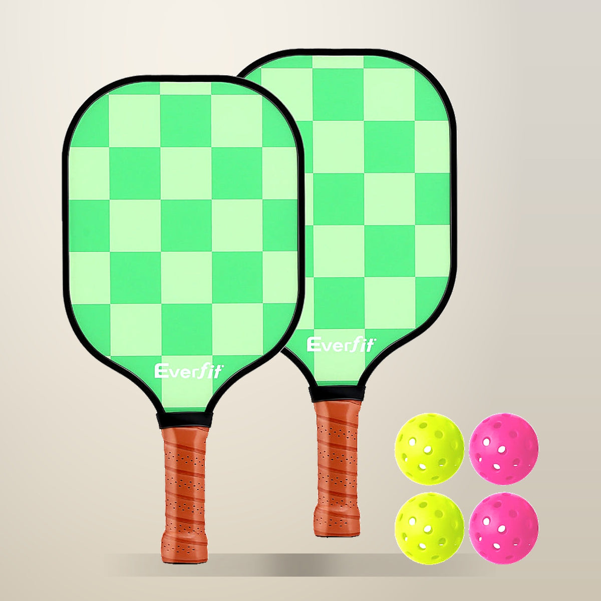 Everfit Fibreglass Pickleball Paddle Set with 4 Balls, on a plain cream background