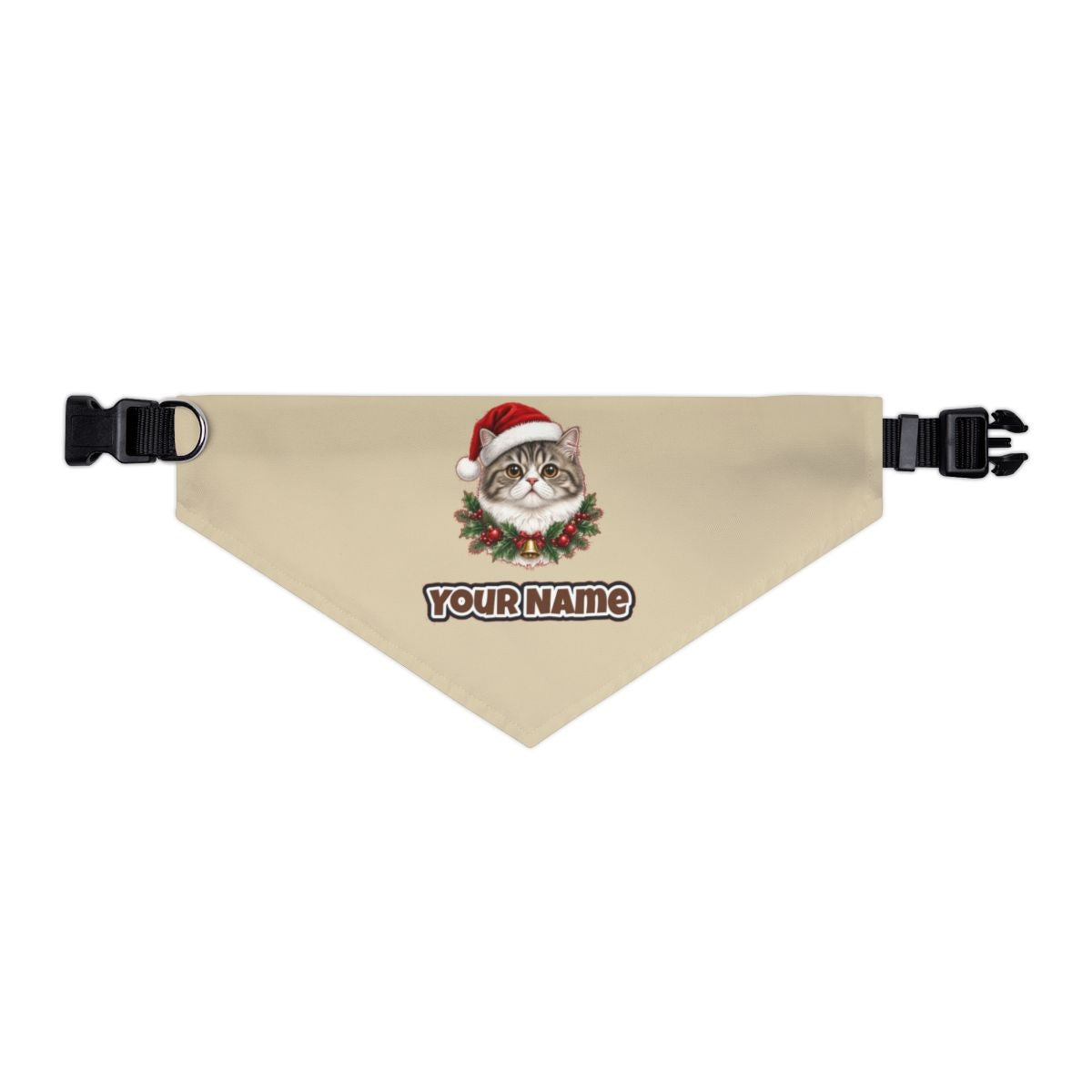 Exotic Shorthair personalised Christmas pet bandana in beige, collar with buckle