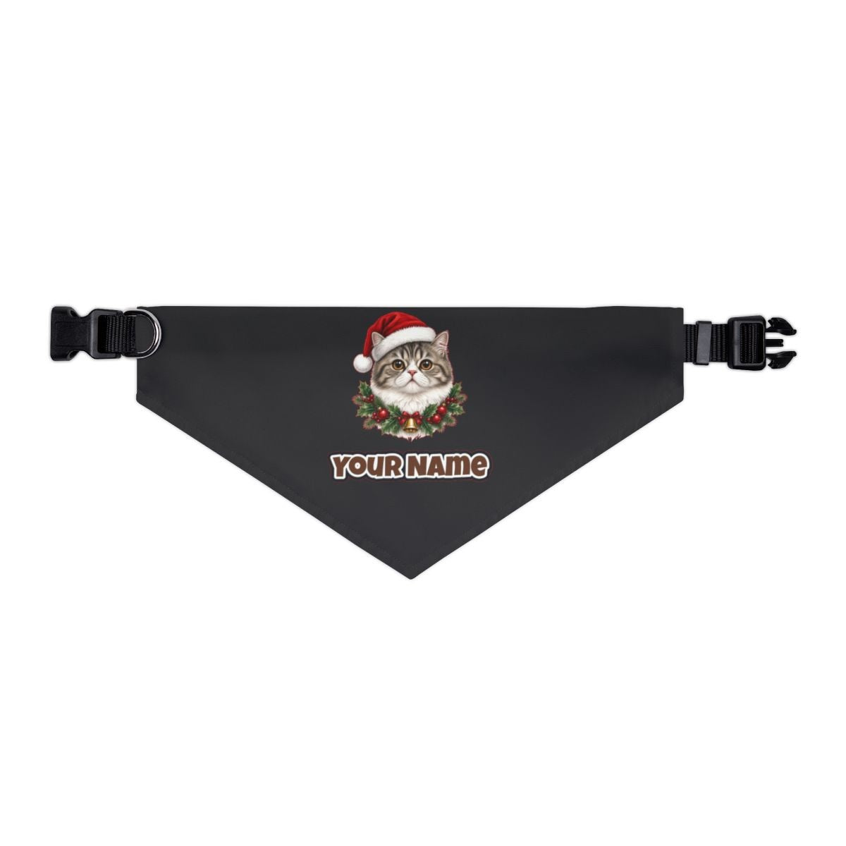 Exotic Shorthair personalised Christmas pet bandana in black, collar with buckle