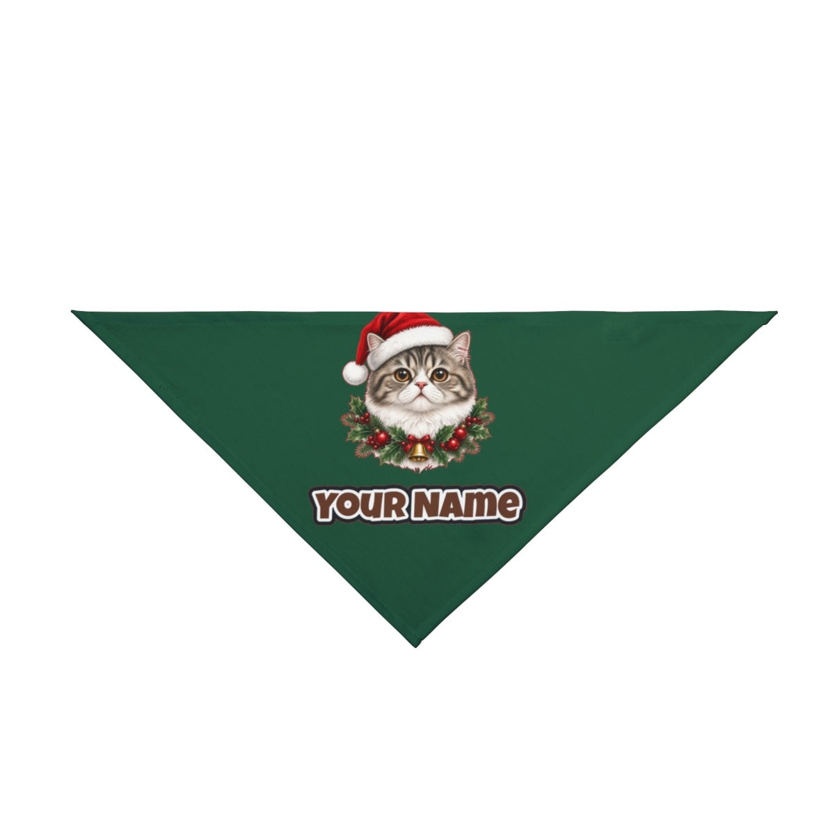 Exotic Shorthair personalised Christmas pet bandana in green, tie-on style