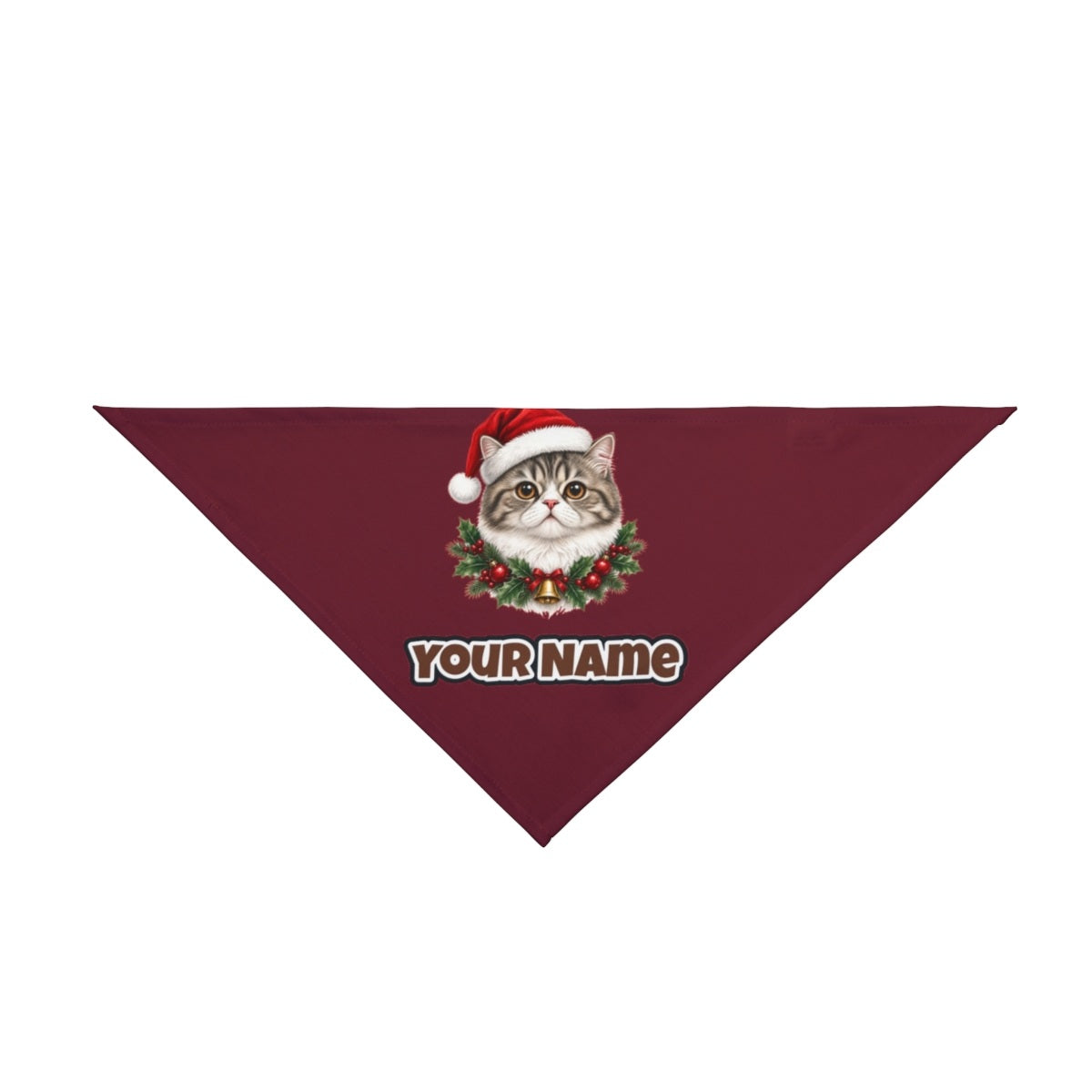 Exotic Shorthair personalised Christmas pet bandana in maroon, tie-on style