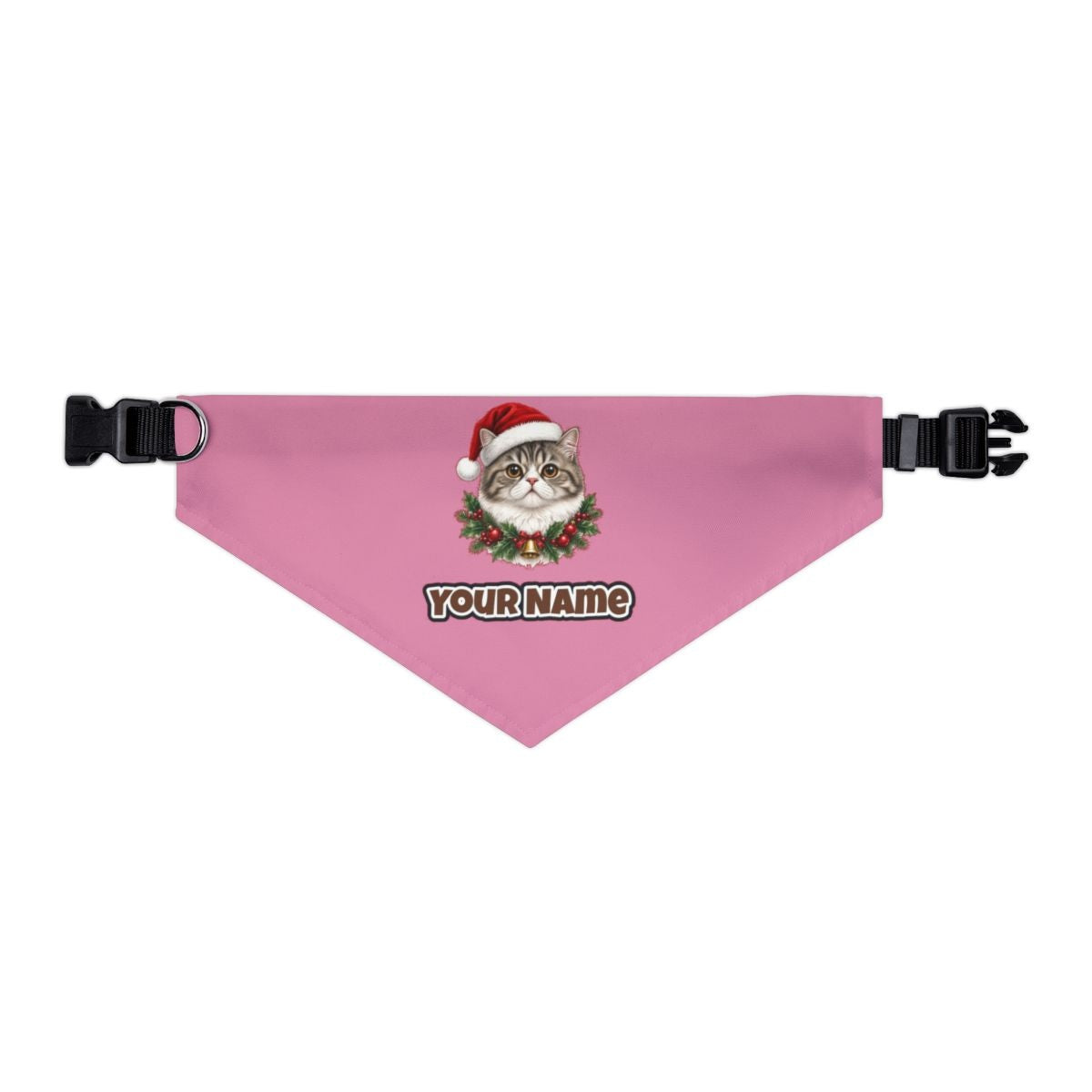Exotic Shorthair personalised Christmas pet bandana in pink, collar with buckle