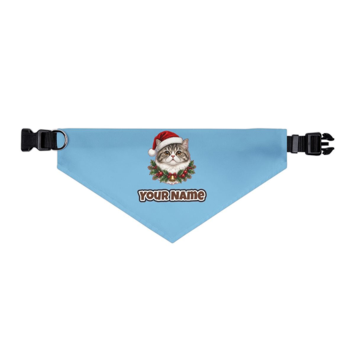 Exotic Shorthair personalised Christmas pet bandana in sky blue, collar with buckle