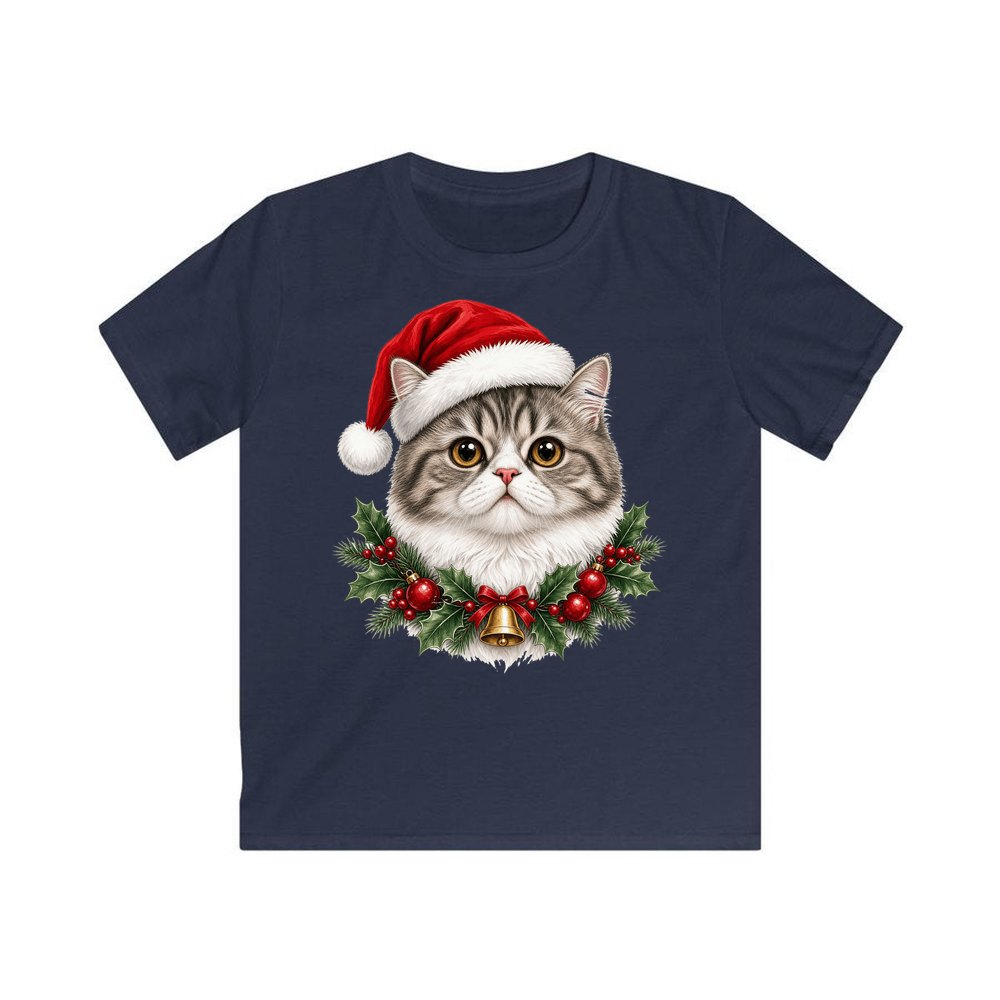 Exotic Shorthair personalised kids Christmas tee in navy