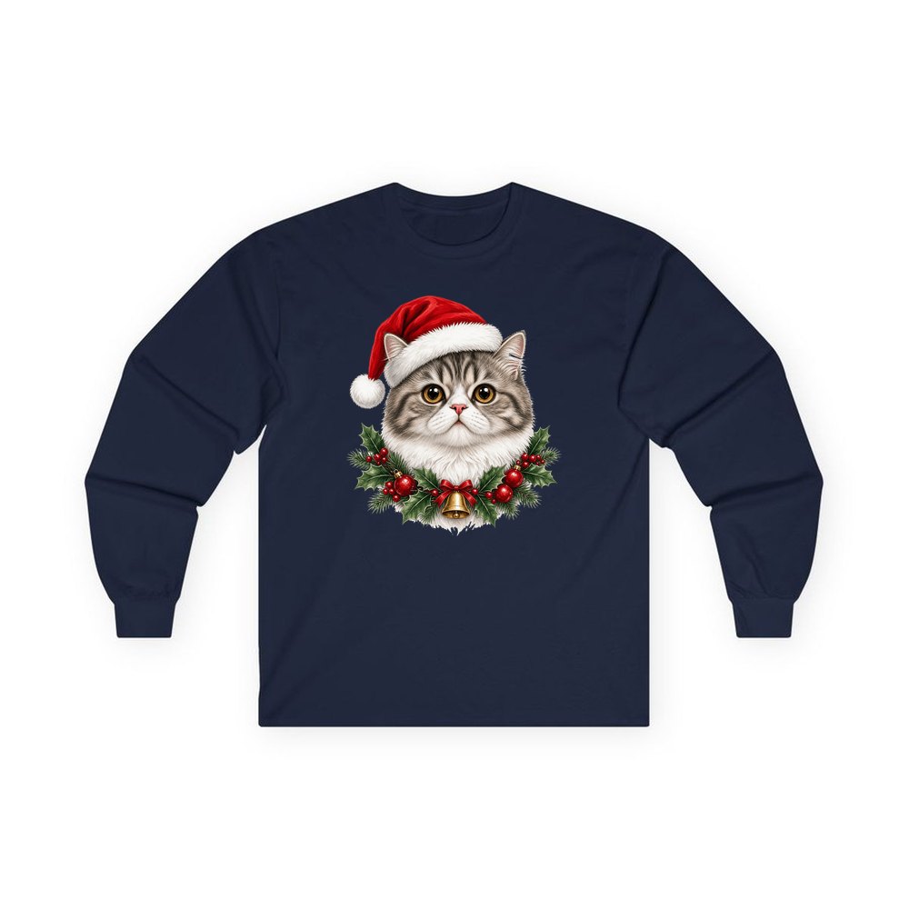 Exotic Shorthair personalised long sleeve Christmas T-shirt in navy