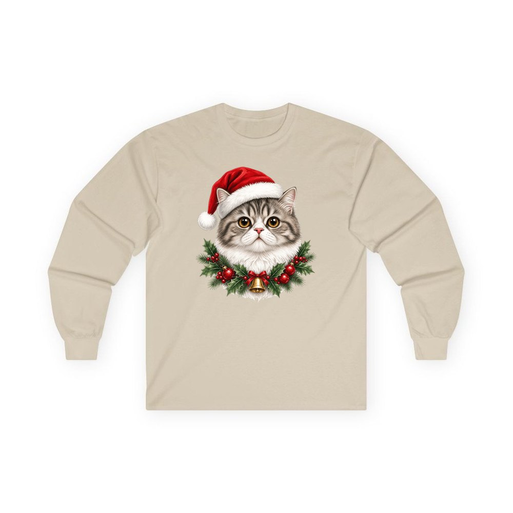 Exotic Shorthair personalised long sleeve Christmas T-shirt in sand