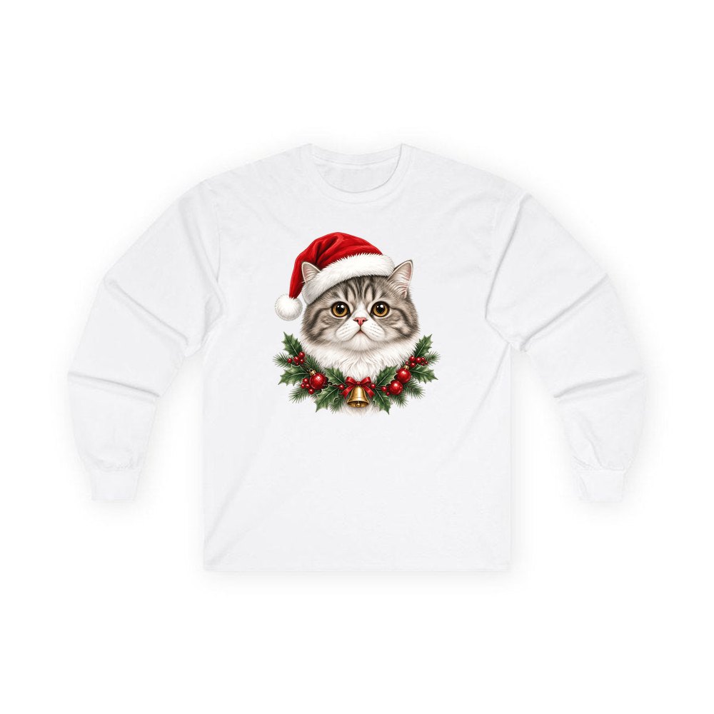 Exotic Shorthair personalised long sleeve Christmas T-shirt in white