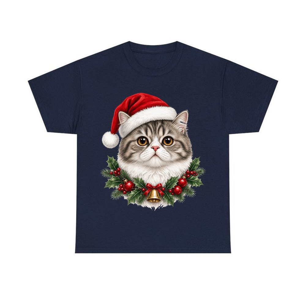 Exotic Shorthair personalised Christmas T-shirt in navy