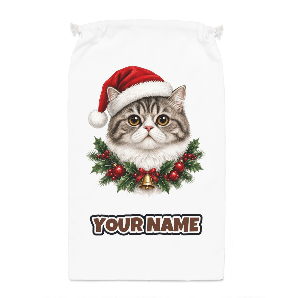 Exotic Shorthair Santa sack laid flat, showing the full print