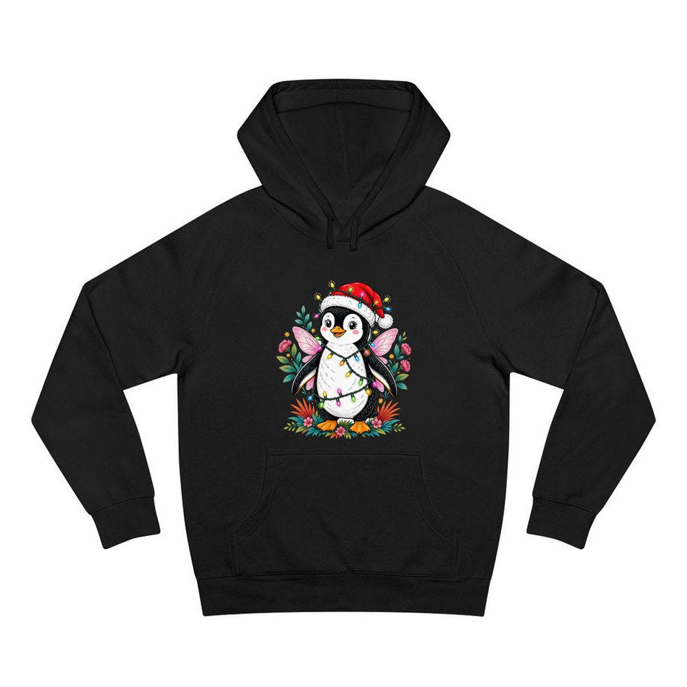 Fairy Penguin In Santa Hat personalised Christmas hoodie in black