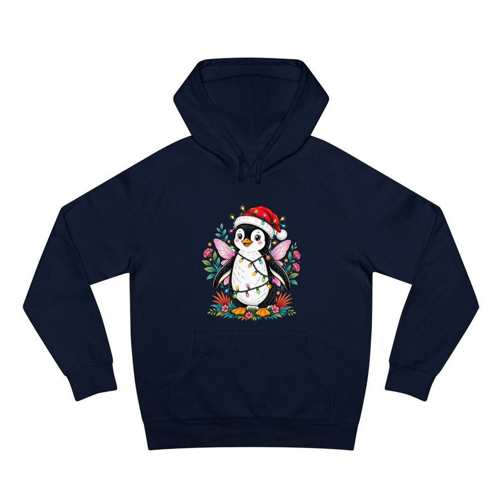 Fairy Penguin In Santa Hat personalised Christmas hoodie in navy