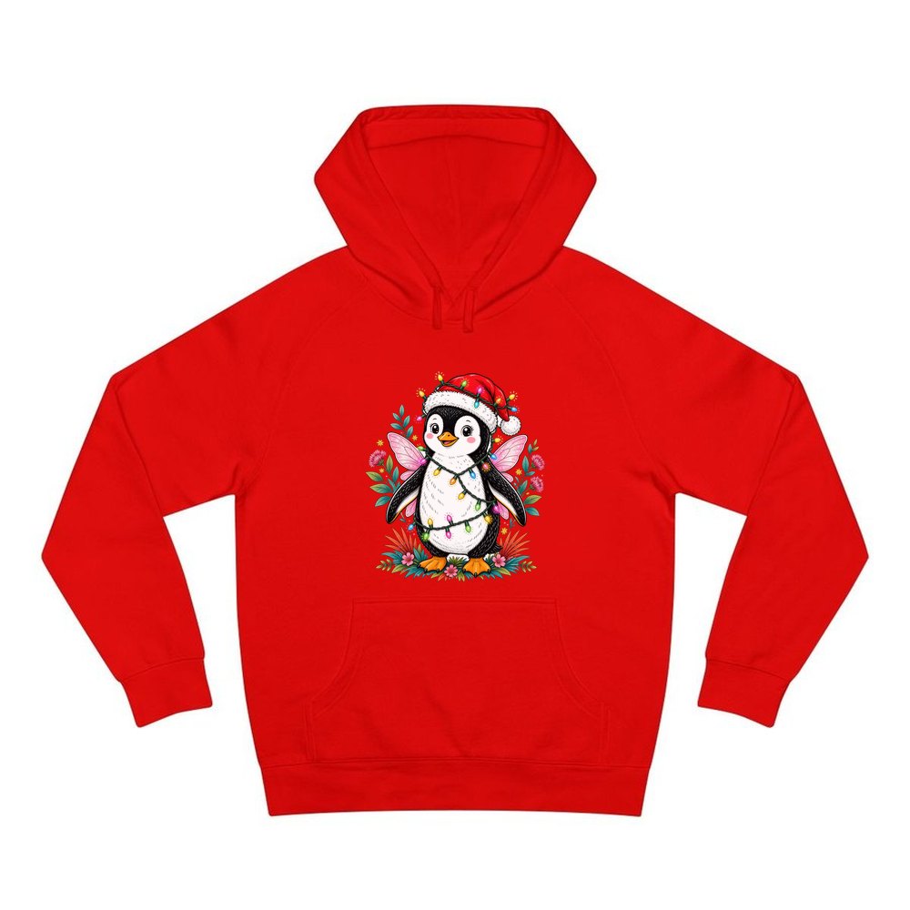 Fairy Penguin In Santa Hat personalised Christmas hoodie in red
