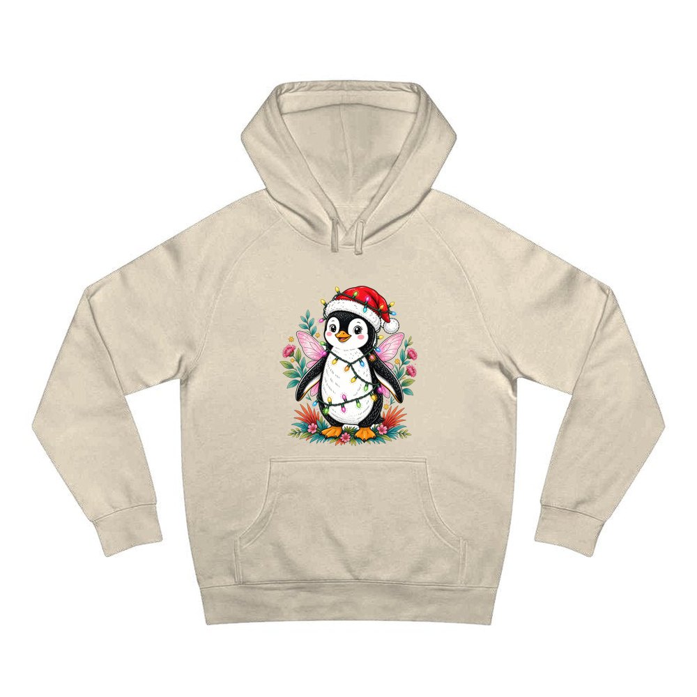 Fairy Penguin In Santa Hat personalised Christmas hoodie in sand