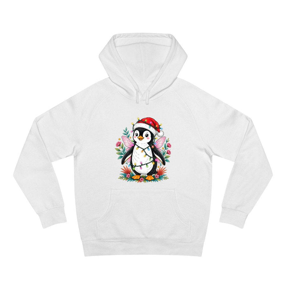 Fairy Penguin In Santa Hat personalised Christmas hoodie in white