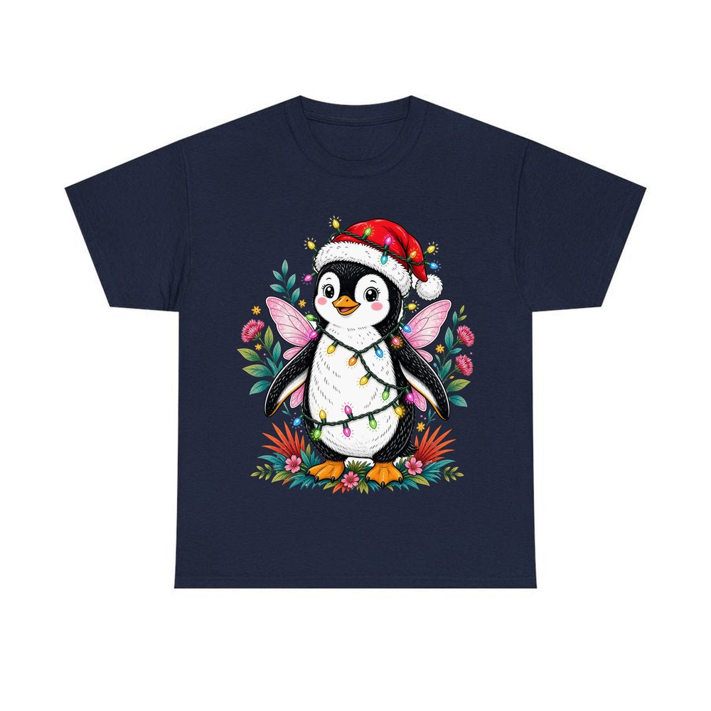 Fairy Penguin In Santa Hat personalised Christmas T-shirt in navy